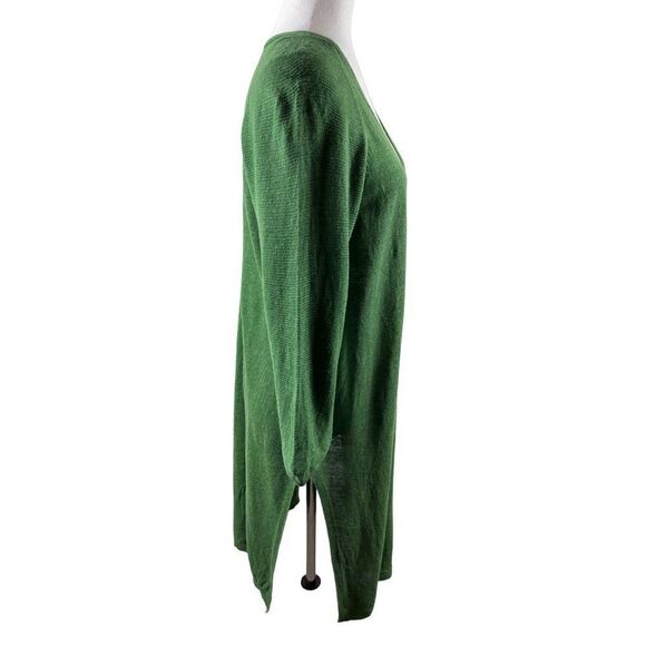 J. Jill Linen Blend V-Neck Longline Tunic Top Side Slits Large Green Lagenlook - Picture 2 of 9